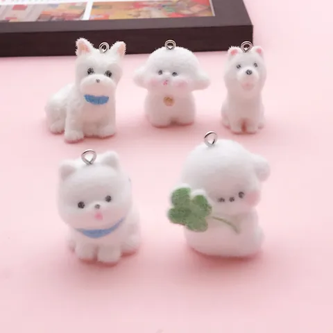 Colgante de Cachorro Flocado Westie Samoyedo Amuleto de Perro de Resina Para Llavero DIY Decoración de Bolso Mini Adorno Animal