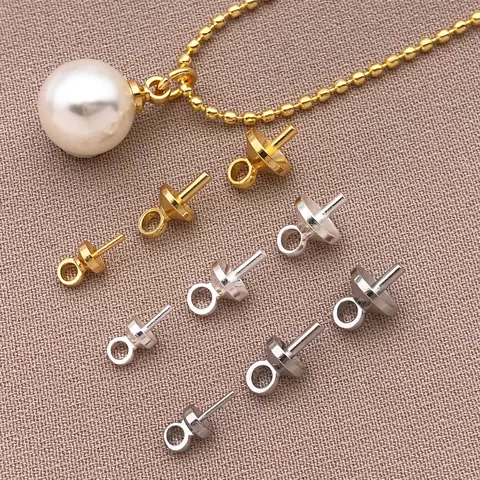 Copper Electroplated Half Drill Peg Bail Pins Eye Pins Pearl Pendant Caps Clasps Connectors For DIY Handmade Necklace Jewelry Making