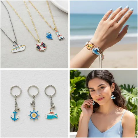 Ciondoli Nautici Oceano Smalto Lega di Zinco Ancora Balena Nave Bussola Pendente per Fai da Te Creazione Gioielli Braccialetto Collana Accessori