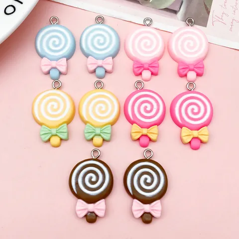 DIY Resin Lollipop Bow Charms Pendants Sweet Colorful Candy Keychain Bag Accessories For Jewelry Making Girls Women Gift