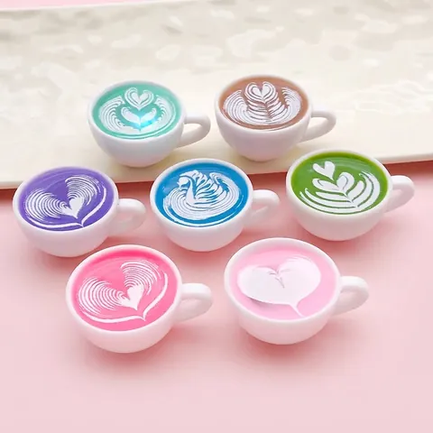3D Resin Luminous Rainbow Coffee Cup Charms Heart Latte Art Miniatures Pendants Accessories Multicolor DIY Jewelry Making Findings