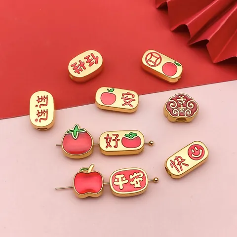 Chinese Style Zinc Alloy Enamel Drip Oil Large Hole Beads Auspicious Characters Good Luck Peace DIY Charm Jewelry Accessories