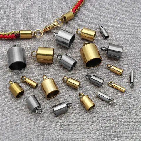 Stainless Steel Cord Ends Caps Cylindrical Leather Tassel Caps Findings Plated Ends Connector For Jewelry Making Bracelet Necklace DIY Connectors Accessories TA398