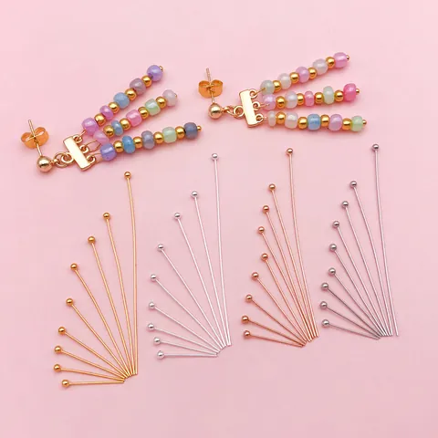 Copper Ball Head Pins For DIY Jewelry Making Findings Large Head Connectors Plated Gold Silver Metal Pins For Earring Jewelry Making