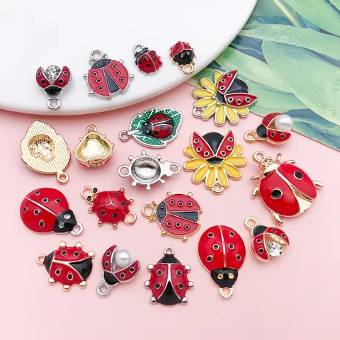 Alloy Enamel Ladybug Beetle Charms For DIY Jewelry Making Rhinestone Artificial Pearl Insects Pendants Accessories Crafting Supplies