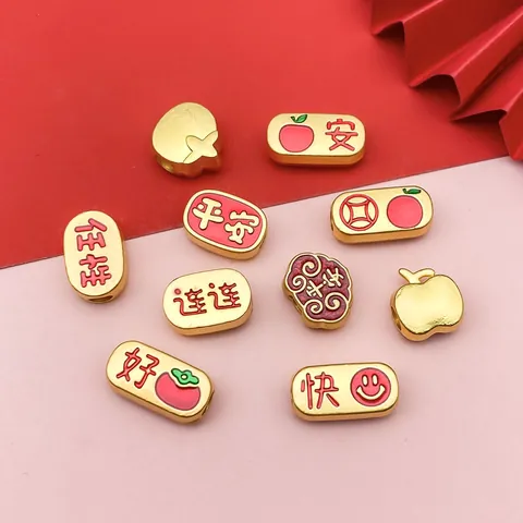 Chinese Style Zinc Alloy Enamel Drip Oil Large Hole Beads Auspicious Characters Good Luck Peace DIY Charm Jewelry Accessories