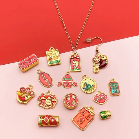 Ciondoli in Smalto Stile Oro Antico per Creazione Gioielli Fai da Te Pendenti Portafortuna Cinesi Benedizione Successo Studio per Bracciali Spille Accessori