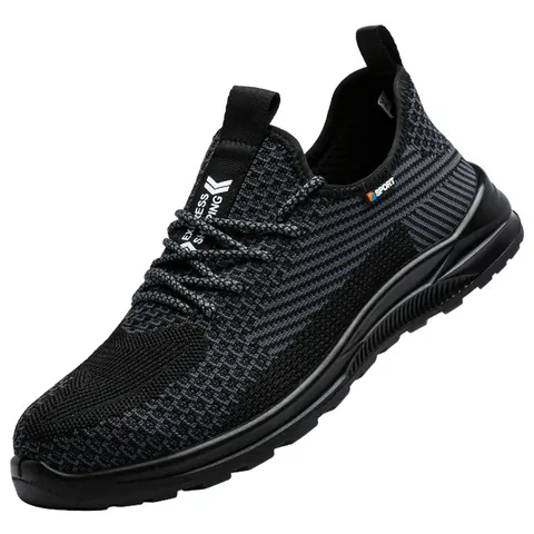 Zapatos de Seguridad de Verano Transpirables Fly-knit Ligeros Con Puntera de Acero Zapatos de Trabajo Anti-aplastamiento Anti-perforación para Hombre Mujer