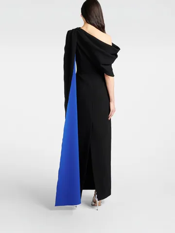 Vestido de Noche para Mujer con Hombros Descubiertos Empalmado Azul Negro Bloque de Color Ajustado Cintura Alta Maxi Largo