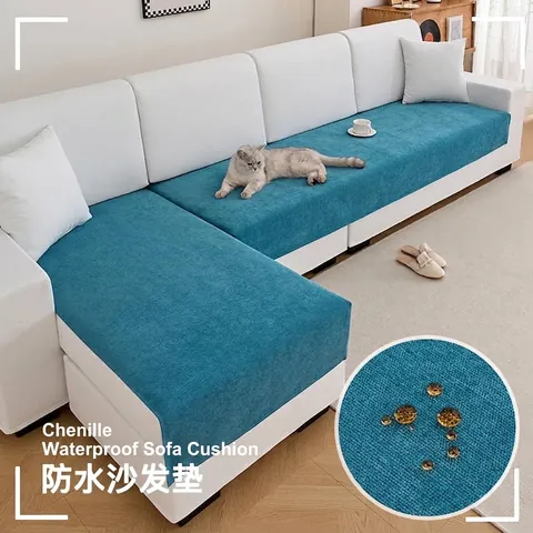 Housse de Canapé en Chenille Imperméable Antidérapante Protection Contre Chats Coussin de Canapé Universel Quatre Saisons Couleur Unie