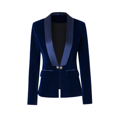 Women Golden Velvet Suit Jacket Elegant Satin Shawl Collar Slim Fit Blazer Top For Office Party Casual Outerwear