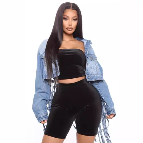 Veste en Jean Courte Bleu Clair pour Femmes avec Dos en Maille à Glands Coupe Ample Manches Longues Manteau en Jean Streetwear
