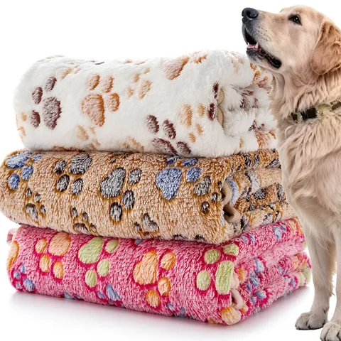 Manta Suave de Franela para Mascotas Cálida Estampado de Huellas Alfombra Perro Gato Funda de Cama Suave para Mascotas