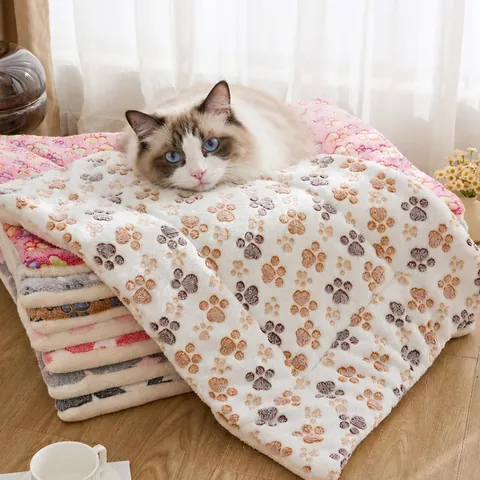 Manta de Franela Suave para Mascotas Huella de Pata Estrella Cálida Alfombra de Cama para Perros Gatos Lavable Transpirable