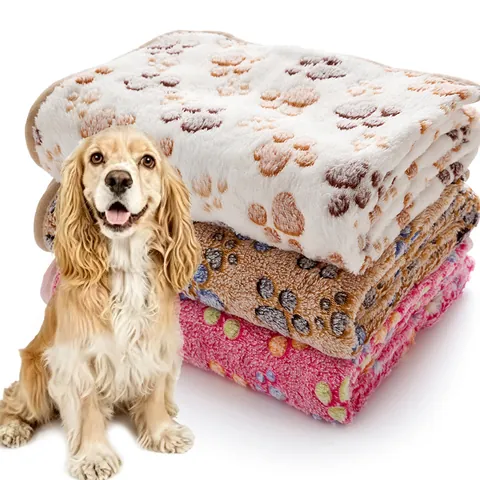 Manta Suave de Franela para Mascotas Cálida Estampado de Huellas Alfombra Perro Gato Funda de Cama Suave para Mascotas