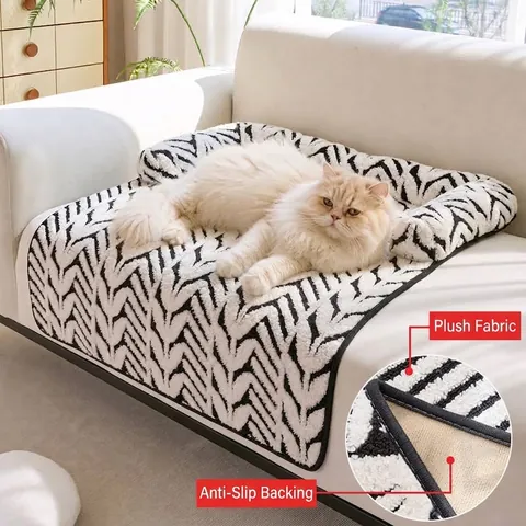 Soft Comb Cotton Velvet Pet Bed Mat Herringbone Pattern Warm Dog Blanket Non-slip Sofa Protector Mat for Cats Medium Dogs