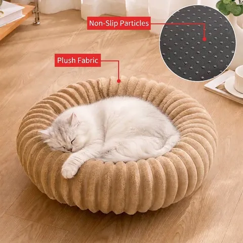 Round Pet Bed Plush Calming Dog Bed Washable Cat Bed Soft Winter Warm Cushion Donut Pet Sofa Non-slip Bottom Dog Nest