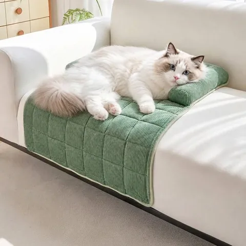 Corduroy Bolster Pet Sofa Cover Quilted Dog Bed Mat Furniture Protector Non-Slip Washable Cushion For Dogs Cats Living Room