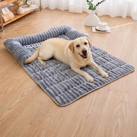 Weiche Flanell Gestreifte Haustiermatte Rutschfeste Hundesofa U-Förmiges Kissen Orthopädisches Waschbares Katzenbett Haustierbezug