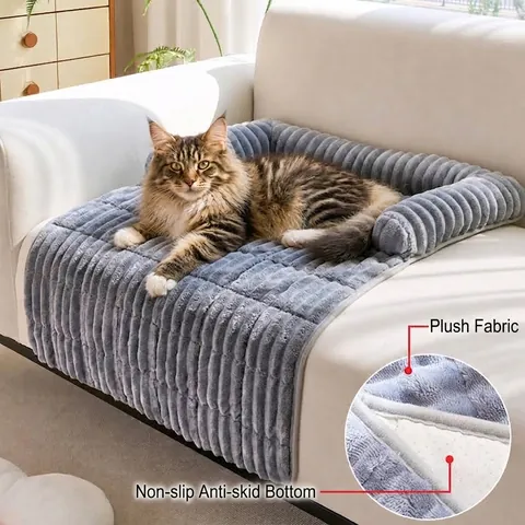 Weiche Flanell Gestreifte Haustiermatte Rutschfeste Hundesofa U-Förmiges Kissen Orthopädisches Waschbares Katzenbett Haustierbezug