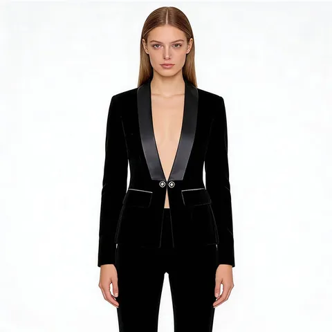 Women Golden Velvet Suit Jacket Elegant Satin Shawl Collar Slim Fit Blazer Top For Office Party Casual Outerwear