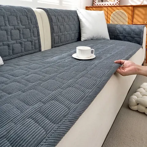 Corduroy Sofa Cushion Non-slip Striped Quilted Protector Cover Washable One-piece Furniture Dustproof Mat For Living Room