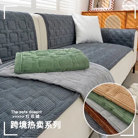 Corduroy Sofa Cushion Non-slip Striped Quilted Protector Cover Washable One-piece Furniture Dustproof Mat For Living Room