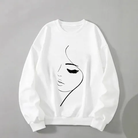 Mujer Hombre Unisex American Retro Minimalista Cara Arte de Línea Estampado Sudadera de Felpa Ajuste Holgado Cuello Redondo Manga Larga Otoño Invierno Top