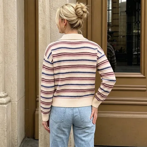 Dames Gestreept Polokraag Gebreide Trui Lange Mouwen Loose Fit Oversized Gebreide Top Voor Casual Dagelijks Gebruik Winter