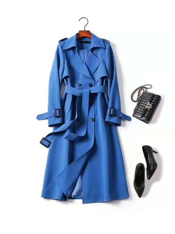 Trench da Donna Lunghezza Media Stile Britannico Poliestere Doppio Petto Antivento Con Cintura Elegante Capispalla con Revers