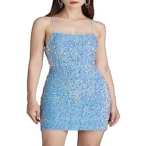 Women Sexy Sequin Bodycon Mini Dress Criss Cross Backless Spaghetti Strap Velvet Party Evening Nightclub Clubwear Dress