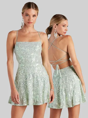 Women Sexy Sequin Spaghetti Strap Mini Dress Backless Crisscross Strap Party Nightclub Dress Slim Fit Bodycon Summer Dress