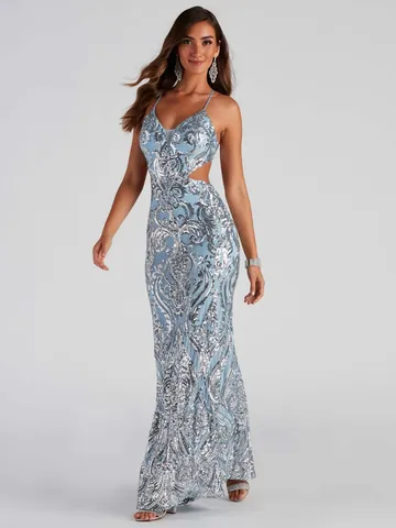 Elegantes Pailletten Meerjungfrau Abendkleid Sexy Tiefer V-Ausschnitt Rückenfrei Formales Party Abschlussball Maxikleid Damen Hochzeitsgast