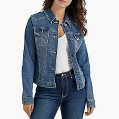 Γυναικείο Slim Fit Τζιν Μπουφάν Πέτο Μακρυμάνικο με Κουμπιά Βαμβακερό Μονόχρωμο Πλυμένο Κοντό Casual Μπουφάν