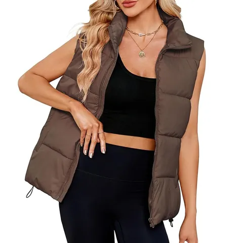 Dames Gewatteerde Bodywarmer Opstaande Kraag Mouwloze Jas Winter Warme Bodywarmer Met Rits Koordsluiting Top