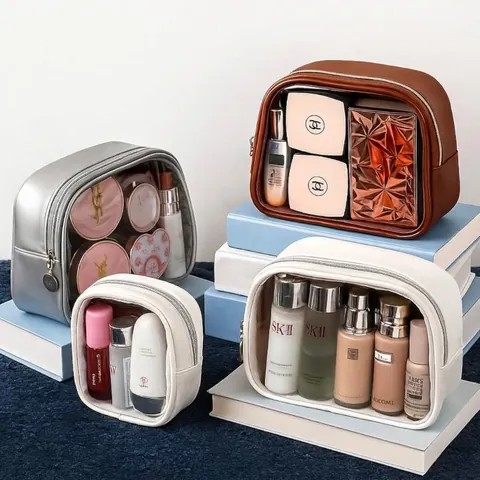 PU Leather Transparent Cosmetic Bag Waterproof Travel Toiletry Organizer Portable Makeup Pouch Women Luxury