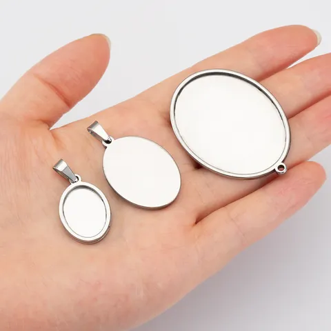 Stainless Steel Time Gemstone Bezel Trays Oval Pendant Settings DIY Necklace Jewelry Making Findings Accessories