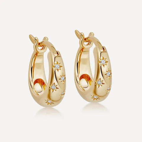 Starburst 925 Sterling Silver Hoop Earrings Micro Paved Cubic Zirconia Luxury Huggie For Women Elegant Jewelry Gift
