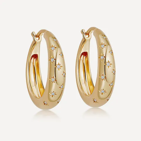 Starburst 925 Sterling Silver Hoop Earrings Micro Paved Cubic Zirconia Luxury Huggie For Women Elegant Jewelry Gift