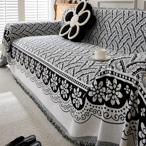 Nordischer Chenille Sofabezug Überwurf Mit Quasten Floral Jacquard Schutz Für Wohnzimmer Sofa Couch Schonbezug Heimtextil