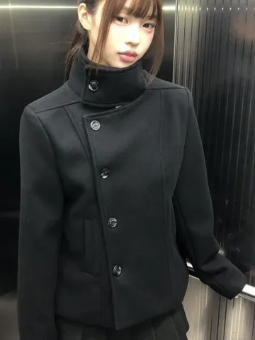 Giacca di Lana Imbottita Ispessita Coreana da Donna Collo Rialzato Bottone Giacca Corta Cappotto Tinta Unita Inverno Caldo