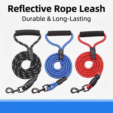 Reflective Nylon Dog Leash Heavy Duty Pet Walking Rope With Comfortable Foam Handle For Medium Large Dogs Durable Safety Leash