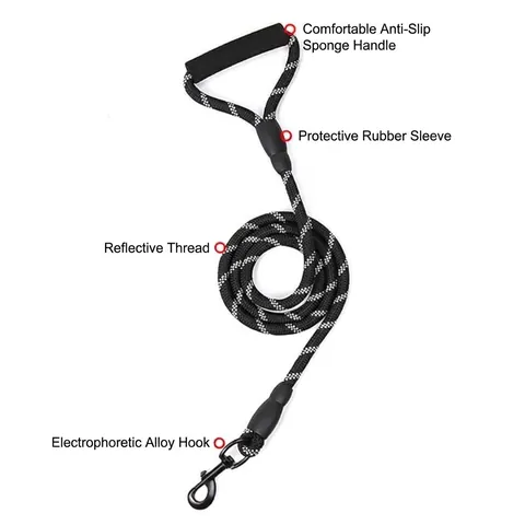 Reflective Nylon Dog Leash Heavy Duty Pet Walking Rope With Comfortable Foam Handle For Medium Large Dogs Durable Safety Leash