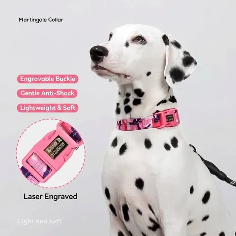 Reflective Camouflage Dog Collar Martingale Style Adjustable Waterproof Polyester Pet Neck Strap with Engraved Nameplate