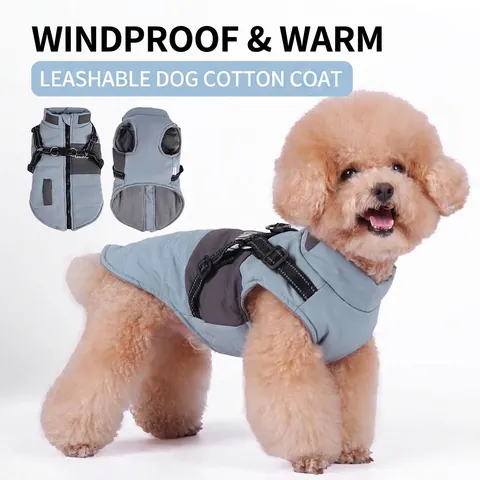 Winter Waterproof Dog Puffer Jacket Built-in Harness Thickened Warm Pet Clothes Small Medium Dog Coat Windproof Reflective