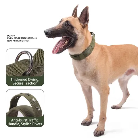 Heavy Duty Tactical Dog Collar With Rivets Adjustable Polyester Collar For Large Dogs Protective Training Outdoor Pet Collar