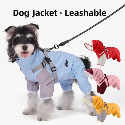 Impermeable para Perros Chaqueta Reflectante para Mascotas Con Arnés Integrado Cortavientos Secado Rápido Abrigo para Perros