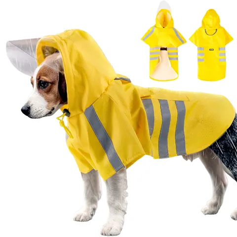 Impermeable Perro Poncho Con Tiras Reflectantes Chubasquero Con Capucha Para Mascotas Perros Pequeños Medianos Grandes Diseño De Ala Transparente Ajustable