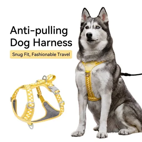 Checkerboard Dog Harness No Pull Breathable Mesh Pet Vest Adjustable Reflective Padded Chest Strap With Emergency Handle For Dogs Walking Training