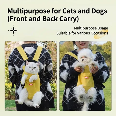 Mochila Portátil para Mascotas Malla Transpirable Lona Bolsa de Viaje Perro Gato Cabeza Afuera Manos Libres Ajustable Animales